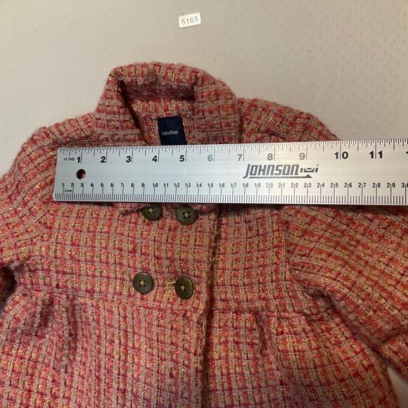 Baby Gap Toddler Girl Overcoat size 18-24M Pink Tweed Wood blend lined buttons - Picture 5 of 8